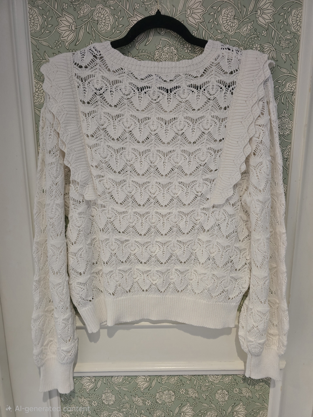 Single Thread Pointelle Cotton Ruffle Sweater - Picture 5 of 6